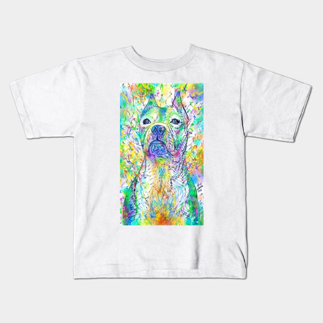 PIT BULL watercolor and ink portrait .1 Kids T-Shirt by lautir